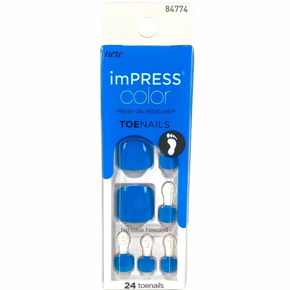 NEW Kiss Nails Impress Color Press On Pedicure Gel Solid Blue Toe Nails - $12.88