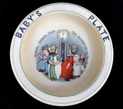 Vintage &#39;20s Roseville Pottery Baby Plate Nursery Rhyme Hickory Dickory Dock U17 - £22.04 GBP