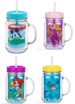 Disney Store Jelly Jar Mickey Dory Ariel Rapunzel Acrylic PVC straw New - £28.99 GBP