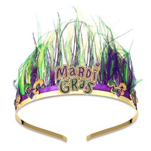 Mardi Gras Headband for Women Glitter Fleur De Lis Feather Hairband Carnival Fes - £19.65 GBP