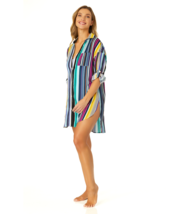 Melissa Paige Sz L Stripe Dress Button Down Shirt Swim Cover Up Roll Tab... - €15,21 EUR