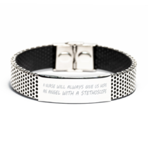 Funny Nurse Stainless Steel Bracelet,  A Nurse Will Always Give Us Hope, An Ange - £19.74 GBP