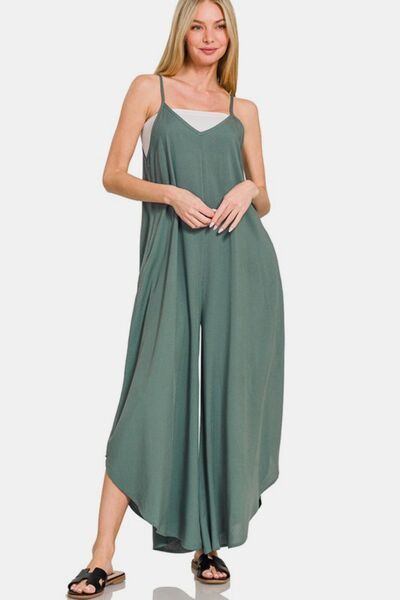 Zenana Sleeveless Curved Hem Wide Leg Overalls with Pockets - $29.01