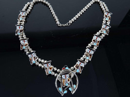 Pitkin Natewa Zuni Turquoise &amp; Shell Inlay Owl Necklace - £664.23 GBP