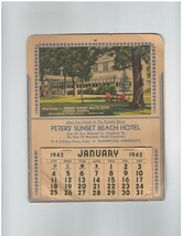 Vintage 1942 Calendar Featuring Peters' Sunset Beach Hotel –  Glenwood, ... - $19.99