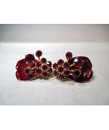 Vintage Weiss Painted Metal Red Rhinestone Clip Earrings K303 - £43.39 GBP