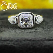 2.00ct Asscher &amp; Pear Moissanite Three Stone Wedding Ring Sterling Silve... - $3,734.05 MXN