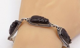 925 Sterling Silver - Vintage Face Carved Black Onyx Chain Bracelet - BT2340 - £91.28 GBP