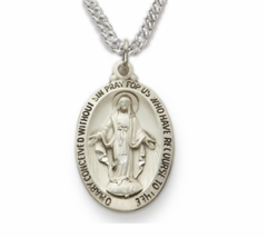 Sterling Silver Oval Miraculous Medal Virgin Mary Necklace &amp; Chain - £67.72 GBP