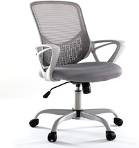 Mesh Mid-Back Height Adjustable Swivel Chair With Armrest For Home Office, Grey. - £86.29 GBP