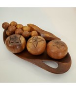 VINTAGE WOOD CARVED WOODEN FRUIT GRAPES BANANA Bowl 5 Pieces Made in Phi... - $466.65 MXN