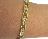 Vintage Cubic Zirconia Gold Bracelet Chain LinkClear  Rhinestones 8&quot; - £12.47 GBP