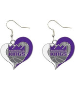 NEW WOMENS SACRAMENTO KINGS NBA TEAM SWIRL HEART EARRINGS BY AMINCO JEWELRY - $15.86 CAD