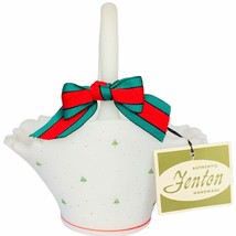Fenton art glass Christmas holiday trellis basket bow milk white signed vtg NWT - £74.00 GBP