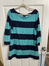 Old Navy Maternity Striped Tunic/dress Size Large Teal Navy Blue 3/4 Sle... - $11.75