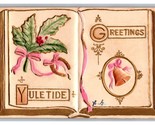Yuletide Greetings Holly Bell High Relief Embossed Gilt DB Postcard W7 - $5.89