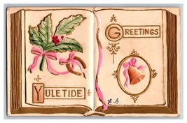 Yuletide Greetings Holly Bell High Relief Embossed Gilt DB Postcard W7 - £4.63 GBP