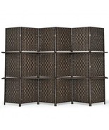 6 Panel Folding Weave Fiber Room Divider with 2 Display Shelves -Brown -... - $272.16 CAD