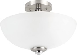Globe Electric 63357 2-Light Semi-Flush Mount Ceiling Light, Brushed Nickel, - £27.96 GBP