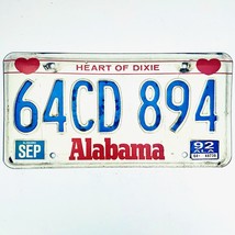 1992 United States Alabama Heart of Dixie Passenger License Plate 64CD 894 - £13.13 GBP