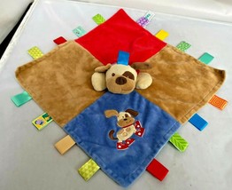 Taggies Puppy Dog Security Baby Blanket Lovey Blue Red Brown 14” CLEAN SOFT  - £10.85 GBP