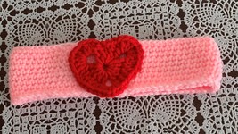 Handmade Crochet Pink Red Heart Dog Collar LARGE Welsh Pembroke Corgi Brand New - $12.37
