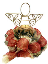 Vintage Gold Angel Pillar Candle Holder With Deco Mesh Ring Holiday Centerpiece - £21.18 GBP