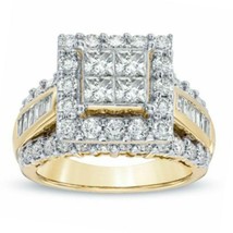 2.20Ct Corte Redondo Moissanita Marco Compromiso Anillo 14K Amarillo Oro Plata - $214.47