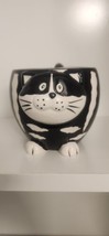 Pier 1 Imports Chubby Cat Black  White Hand Painted Dolomite 12oz Coffee... - $10.89