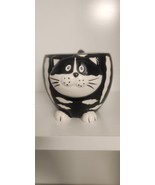 Pier 1 Imports Chubby Cat Black  White Hand Painted Dolomite 12oz Coffee... - £8.60 GBP