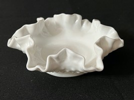 Vintage Fenton Milk Glass Hobnail Candy Dish Crimped and Ruffled Edge - £11.85 GBP