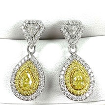 Pendientes Largos 1.59 TCW Amarillo Pera Brillante Cut Trillón Diamante 14k Oro - £4,097.27 GBP