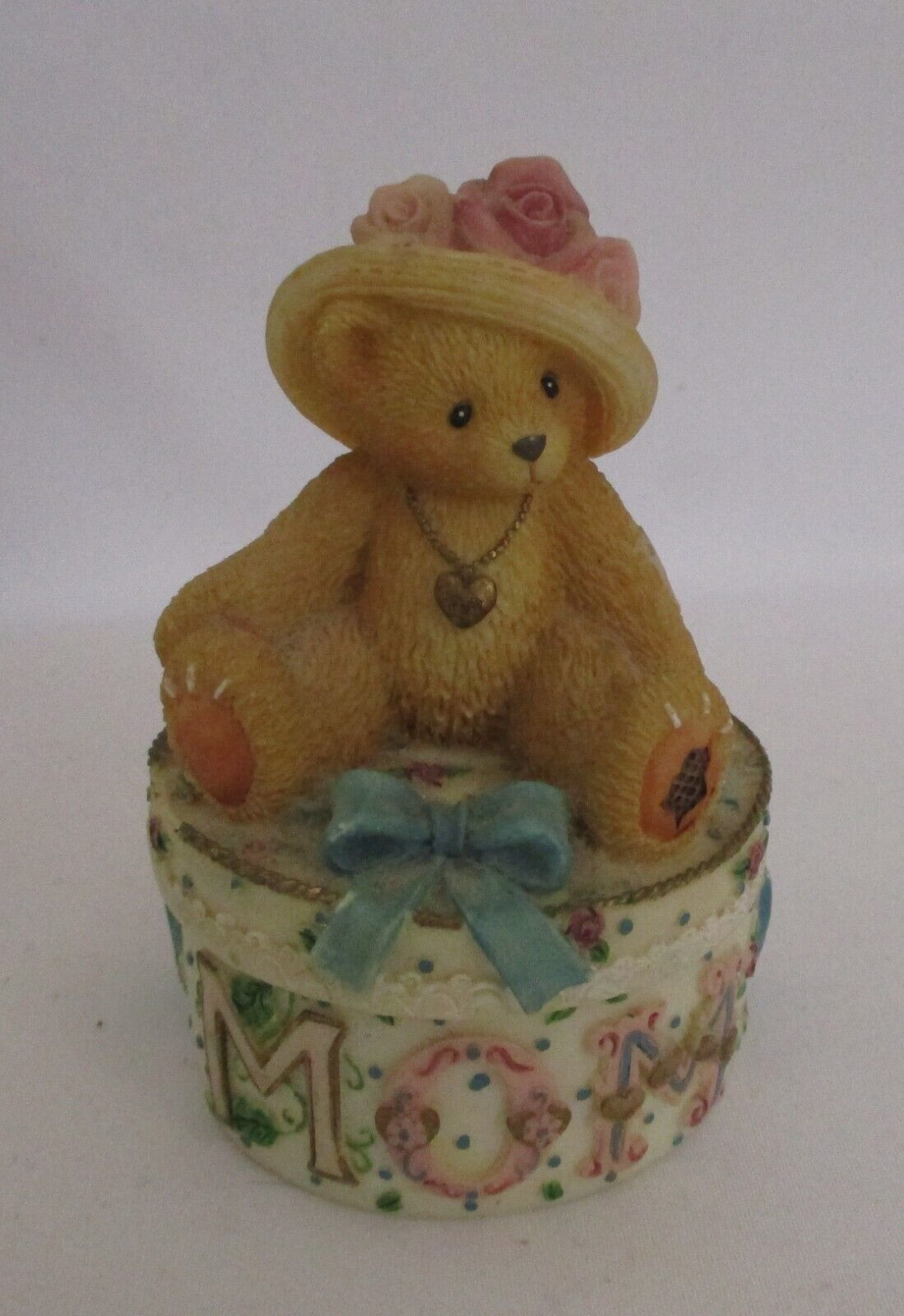 Enesco Cherished Teddies Mom Trinket Jewelry Box With Locket Necklace 1997 - $29.69