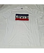 Levis White T Shirt W/ Navy And Red LARGE carpeted yarn Logo Rare fuzzy ... - $14.50