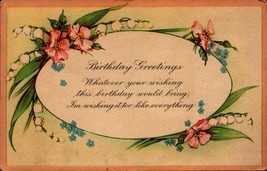 Vintage POSTCARD- &quot; Birthday Greetings&quot; Poem, Flowers Bkc - £2.51 GBP
