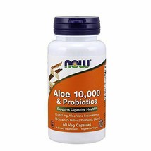 NEW Now Aloe 10,000 & Probiotics Supports Digestive Health Vegan 60 Veg Capsules - $17.77
