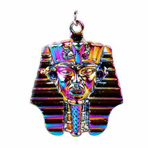Pharaoh Pendant Egyptian Charm Rainbow Metal Focal Piece Pyramid Jewelry 36mm - £4.28 GBP