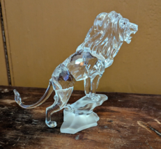 Swarovski Crystal Lion Standing On Frosted Rock Pedestal Figurine 269377... - $144.94