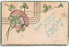 Holiday Postcard Embossed Glitter Year Horseshoe Shamrocks  - £1.63 GBP