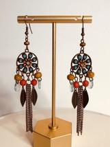 Boho Copper Earrings Dangle Earthy Aztec Blue Drop RARE - £9.40 GBP