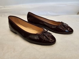 CHANEL Burgundy Patent Leather &quot;CC&quot; Bow Ballet Flats - Size 39 - New in Box - £506.68 GBP