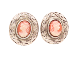 925 Sterling Silver Vintage Earrings JEZLANE Cameo Swirly Carved Frame  EG12984 - £43.30 GBP