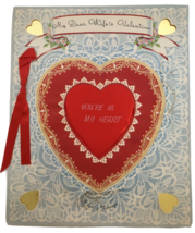 Vintage Valentines Day Card My Dear Wife Heart Love Large Ribbon USA Satin - $14.99