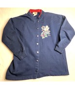 Vintage Morning Sun Sweatshirt Womens Large Petite Navy Blue Birds Cardi... - $10.53 CAD