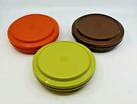 Tupperware Seal N Serve 3 Round Container Orange Brown Green Set Made in Japan - £38.34 GBP
