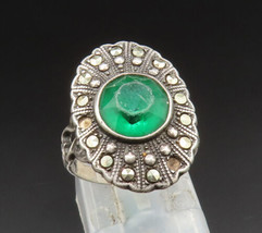 UNCAS 925 Silver - Vintage Victorian Emerald &amp; Marcasite Ring Sz 4.5 - RG24953 - £30.04 GBP