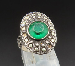 UNCAS 925 Silver - Vintage Victorian Emerald &amp; Marcasite Ring Sz 4.5 - R... - $38.43