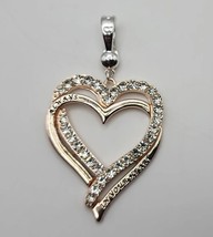 RMN Crystal Rose Gold Tone Double Heart &quot;In Your Heart&quot; Necklace Pendant - £15.19 GBP
