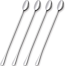 12-Inch Long Handle Mixing Spoons Iced Teaspoons Ice Cream Spoon Set of 4 NEW - £12.16 GBP