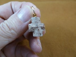 CR504-63 5/8&quot; Fairy Stone Pendant CHRISTIAN CROSS Staurolite Crystal Gold loop - $19.62